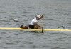 Christine on an outrigger