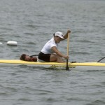 Christine on an outrigger